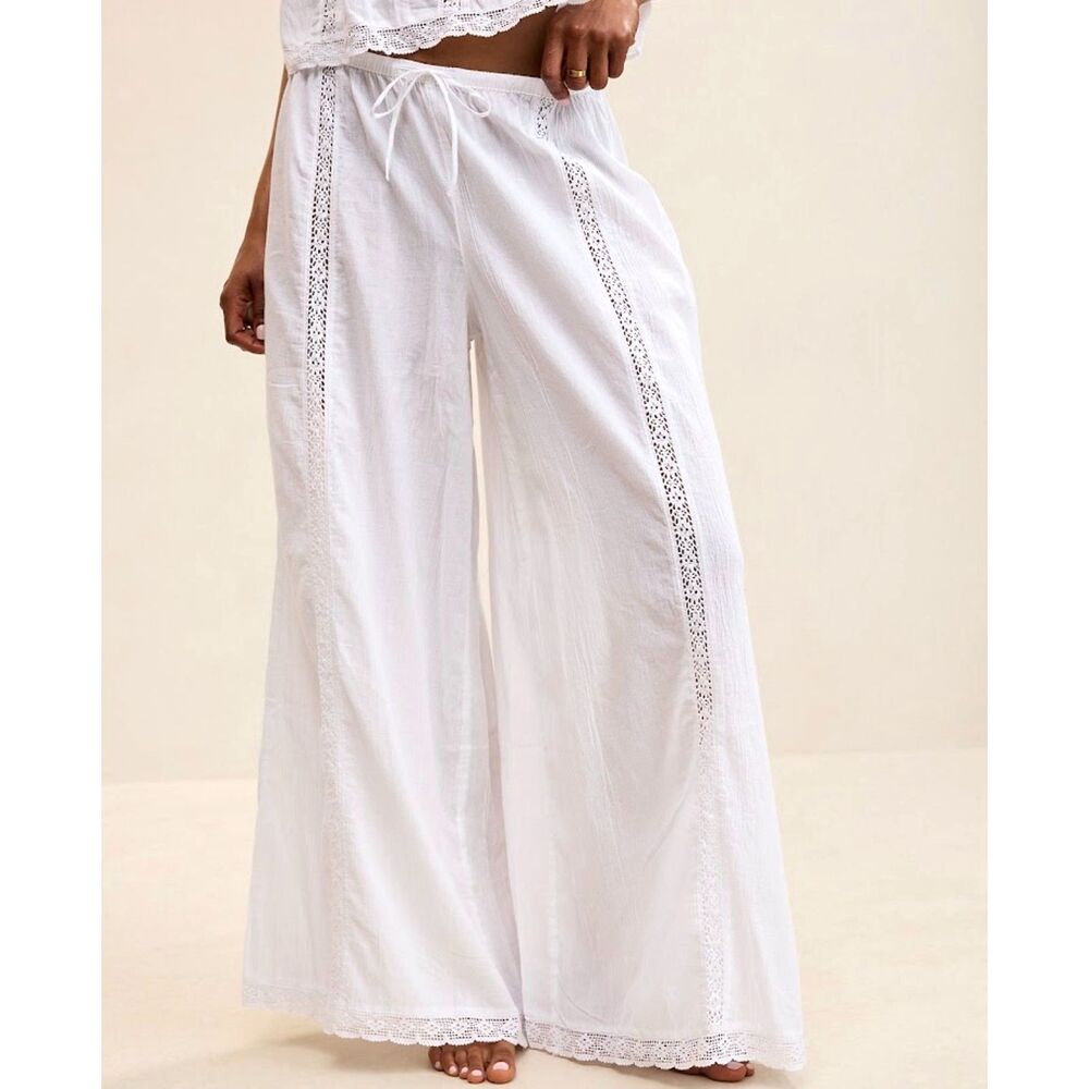 NEW Aerie Women Cabana pants M white lace Wide Leg cover up beach swim bloomer